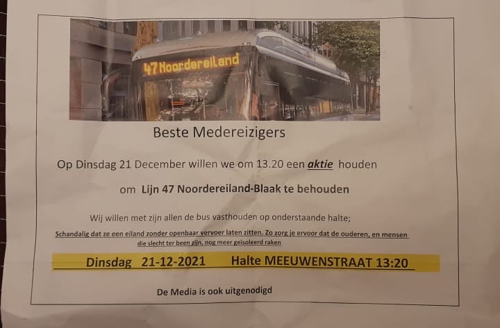 Posters Noordereiland op tot protest vanwege opheffen buslijn - OPEN Rotterdam